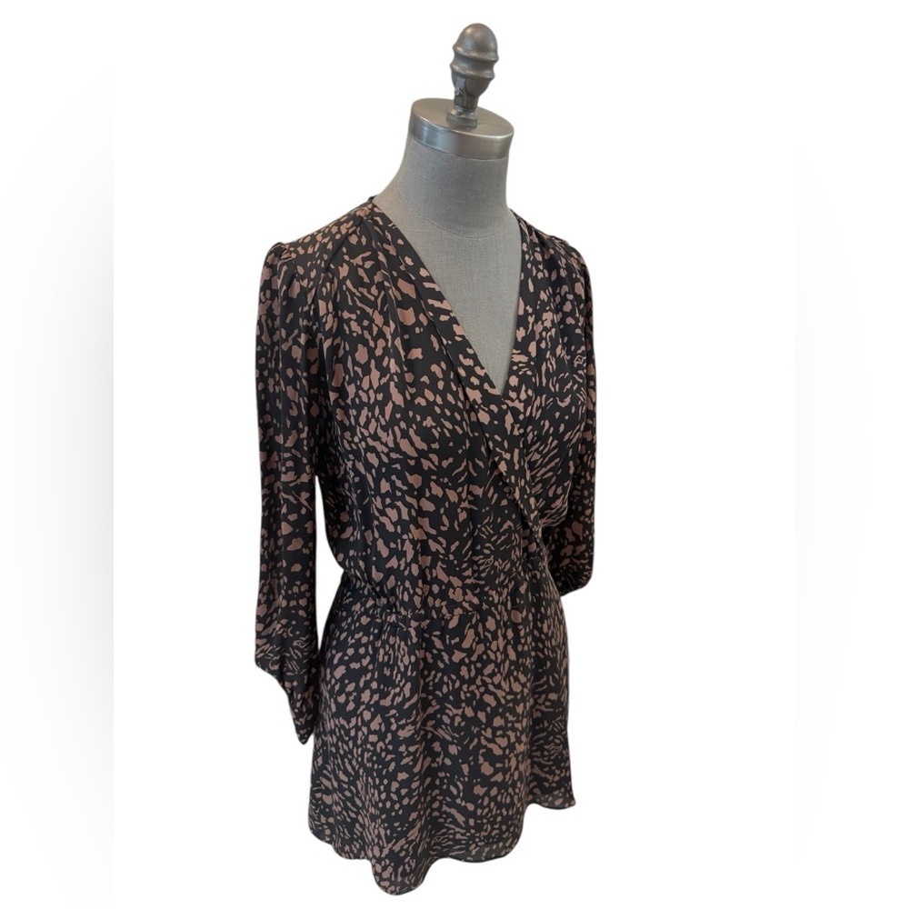 Parker Silk Mini Dress Animal Print Faux Wrap Xs
